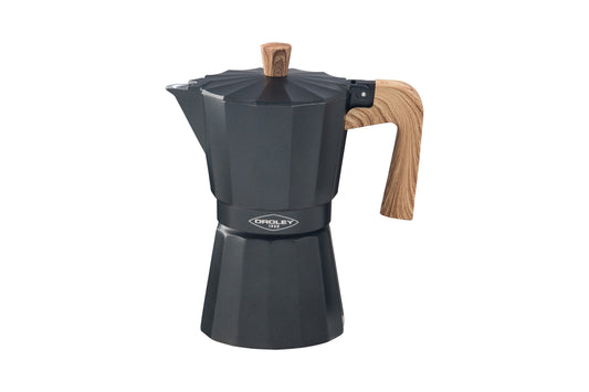 Cafetera italiana Oroley New Dakar Nature negra con mango que imita madera