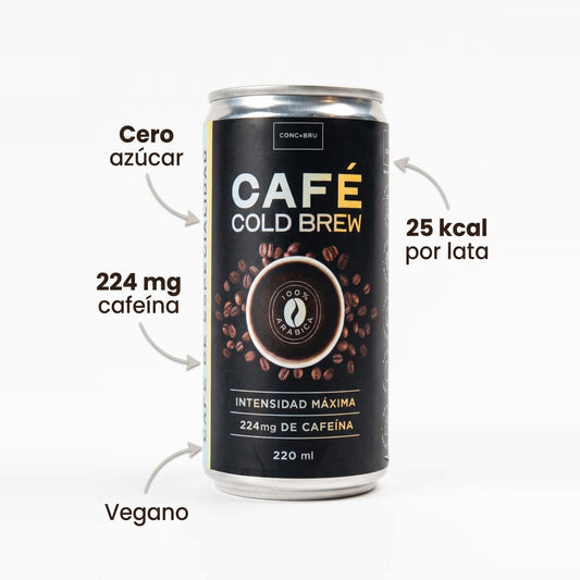 Cold Brew Conc.Bru: cero azúcar, 224 mg de cafeína, 25 kcal por lata y vegano